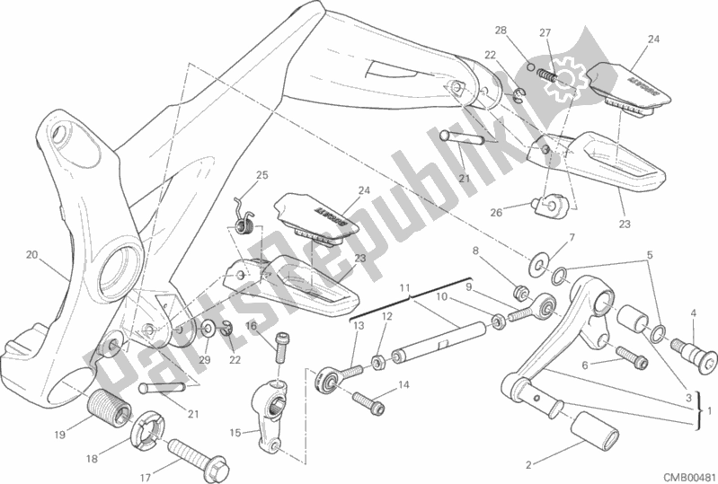 All parts for the Footrests, Left of the Ducati Monster 821 Stripes 2017